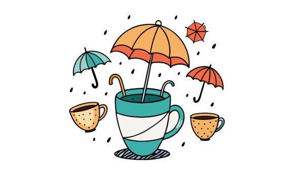 Cute Coffee Mug with Rainy Day Elements Design Review