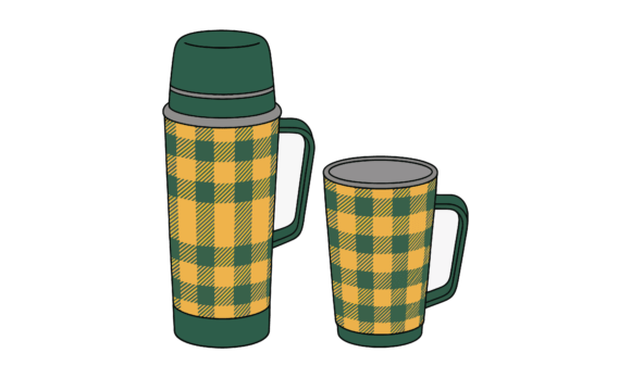 Plaid Thermos and Mug Illustration for Crafts and Graphics